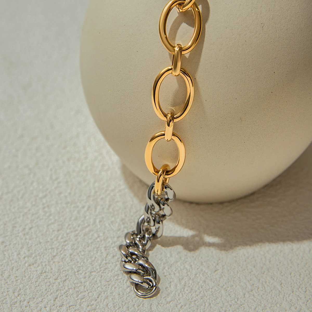 Youthway Gold Silver Patchwork Metal Chain Bracelet Stainless Steel Chain Fashion Jewelry Waterproof Rust Prntion Bracelet X250625