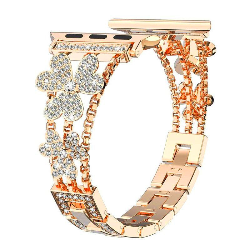 Luxury Fashion Clover Diamond Inlaid Metal Watch Straps for Apple iWatch 9-1 Series