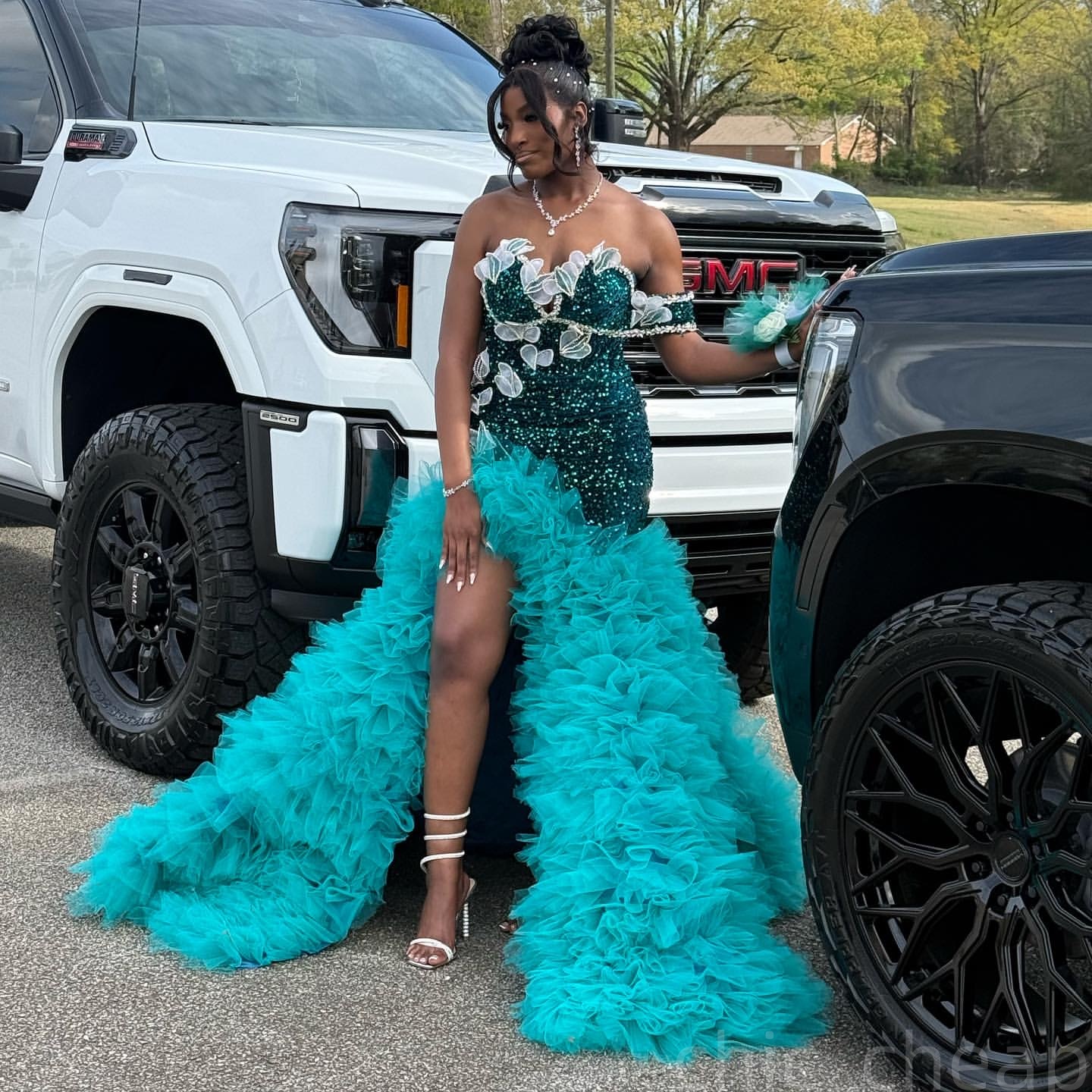 Dark Green Mermaid Prom Dresses 2025 Florals Sequined Tiers Sparkly Evening Formal Party Second Birthday Engagement Gowns Plus Size Dress For Special 