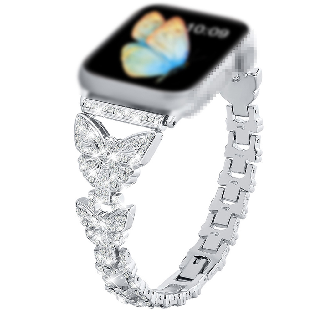 Luxury High End New Arrival Small Butterfly Metal Diamond Inlaid Watch Straps for All Series of Apple iWatch