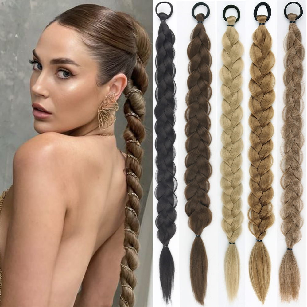Synthetic Long Straight Braid Ponytail Hair Extensions 24 Inch High Temperature Resistant Ponytail Suitable for Women