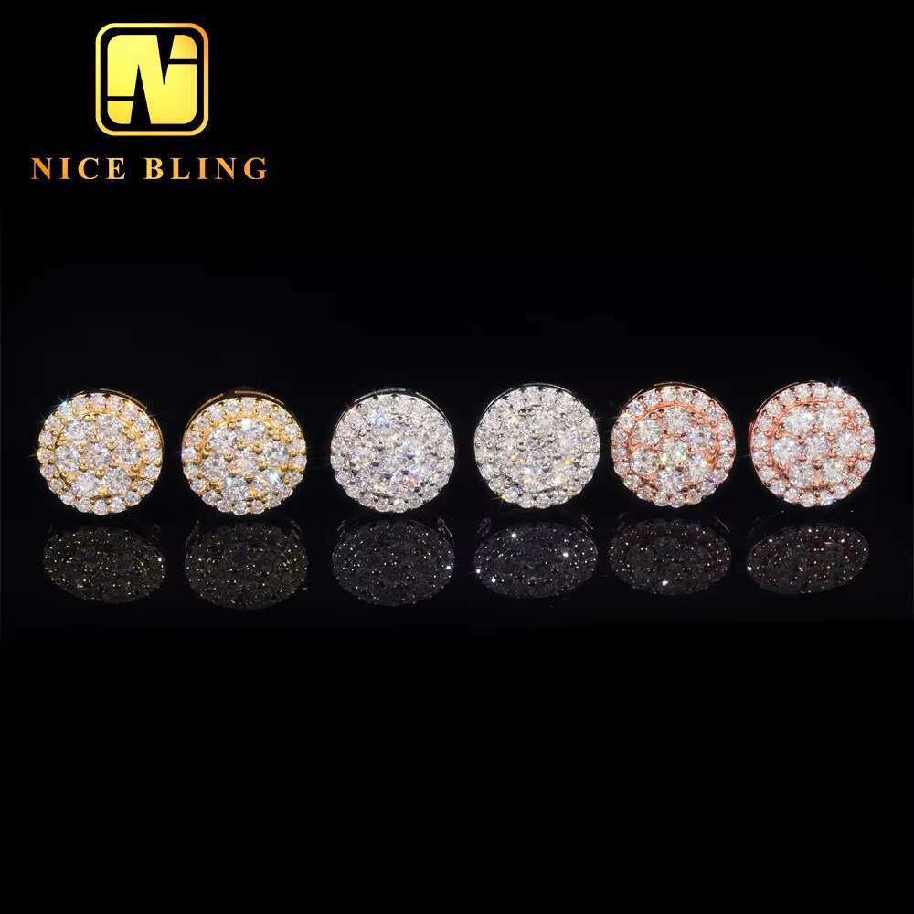 GRA Certificate Round Diamond Hip Hop Jewelry Iced Out Ear Studs 925 Sterling Silver Moissanite Stud Earring for Women