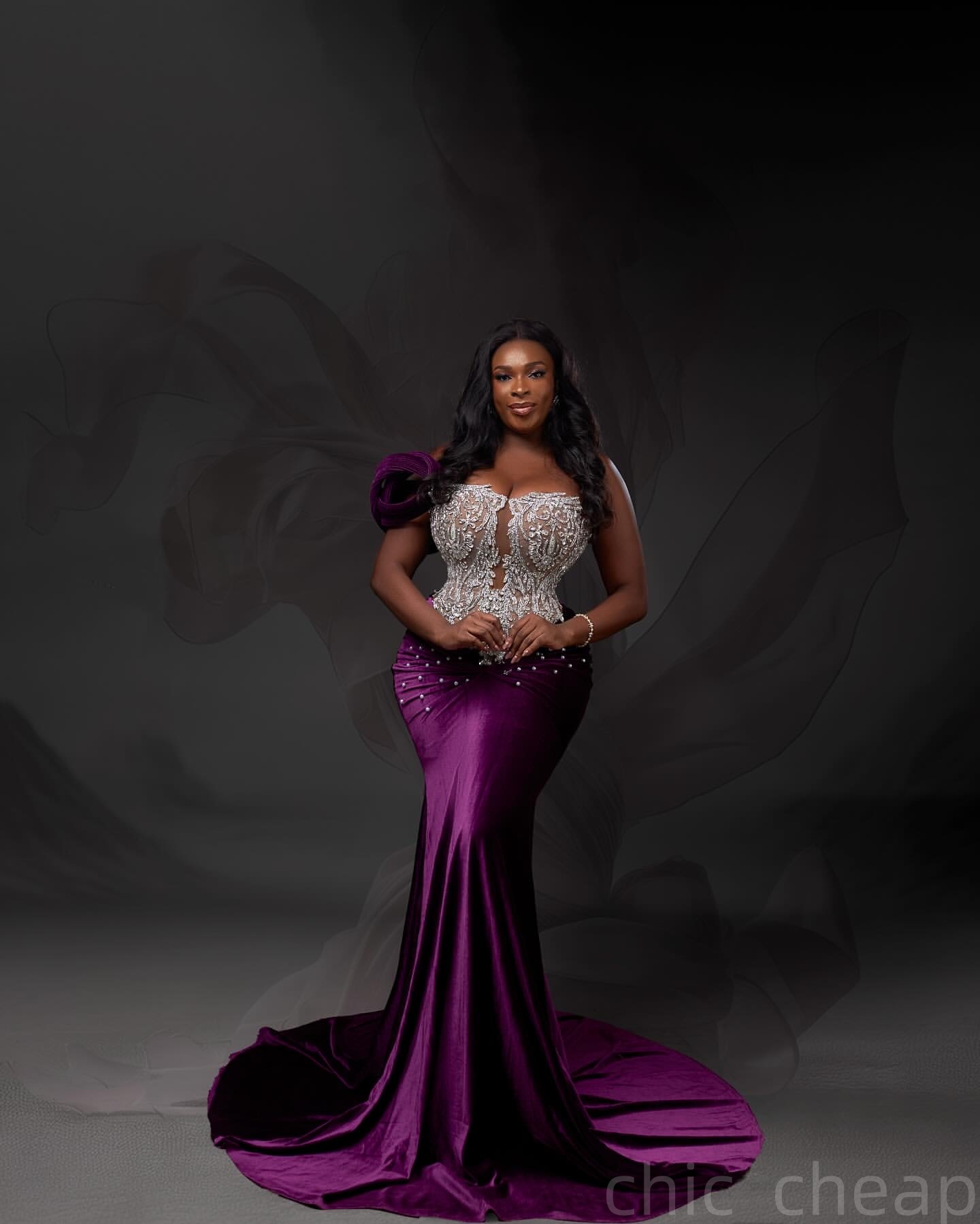 Purple Mermaid Prom Dresses 2025 Velvet Pearls Lace Crystals Evening Formal Party Second Birthday Engagement Gowns Plus Size Dress For Special Occasio