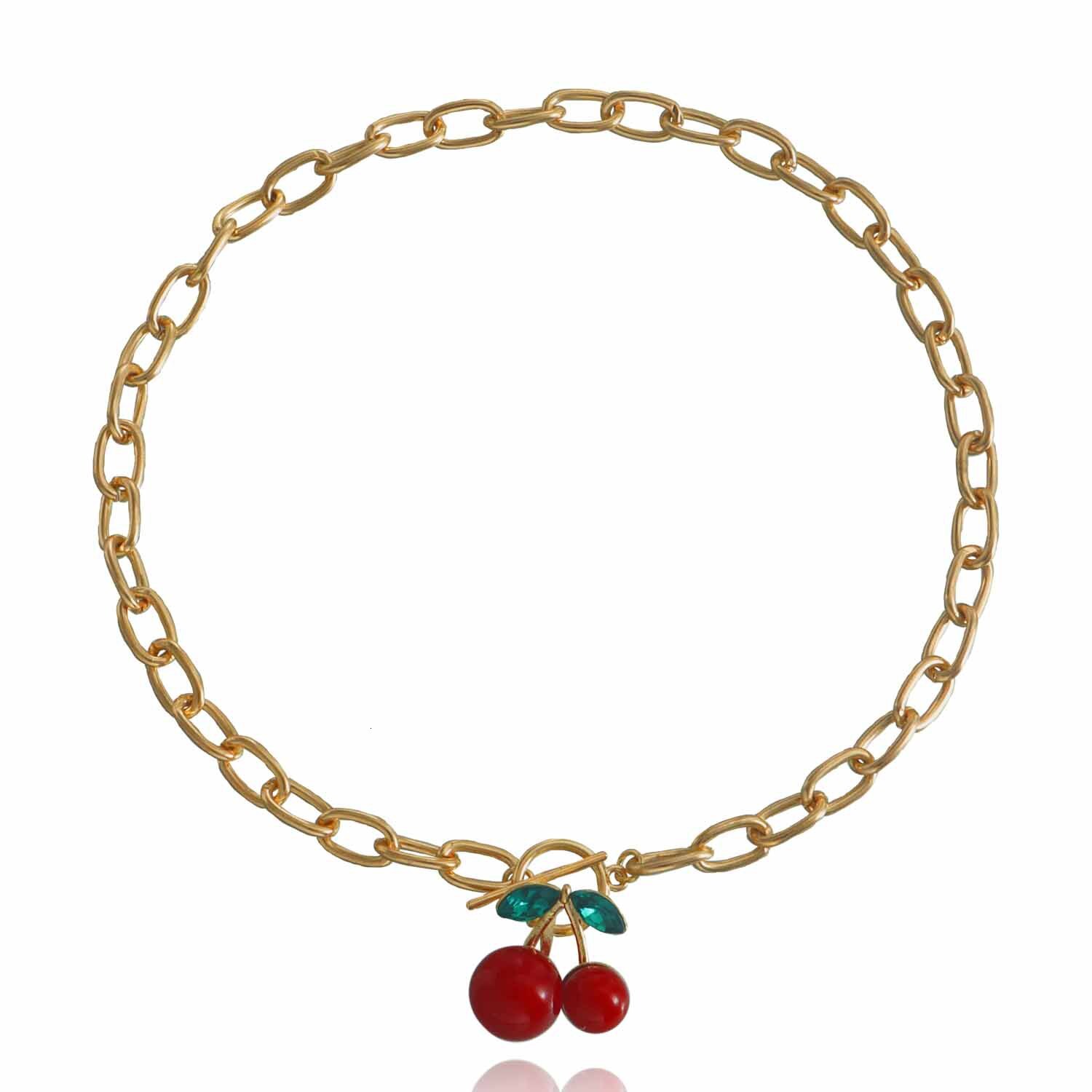 Y2K Geometric Exaggerated Thick Chain Big Red Cherry Pendant Necklace for Women Hot Selling Jewelry Jewelry for Women