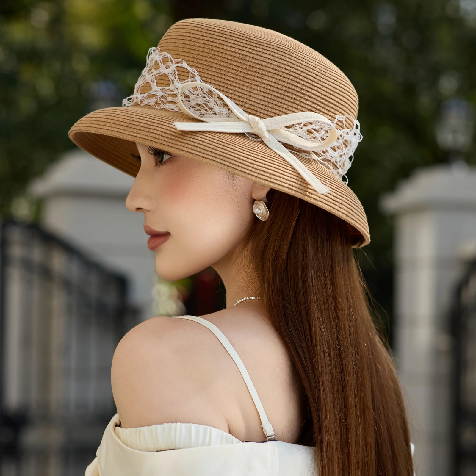 Silk and linen Decoration Line Straw Hat Pography Hat Sunscreen UV Protection Beach Sun Visor Farmers Bow Straw Hats 250624