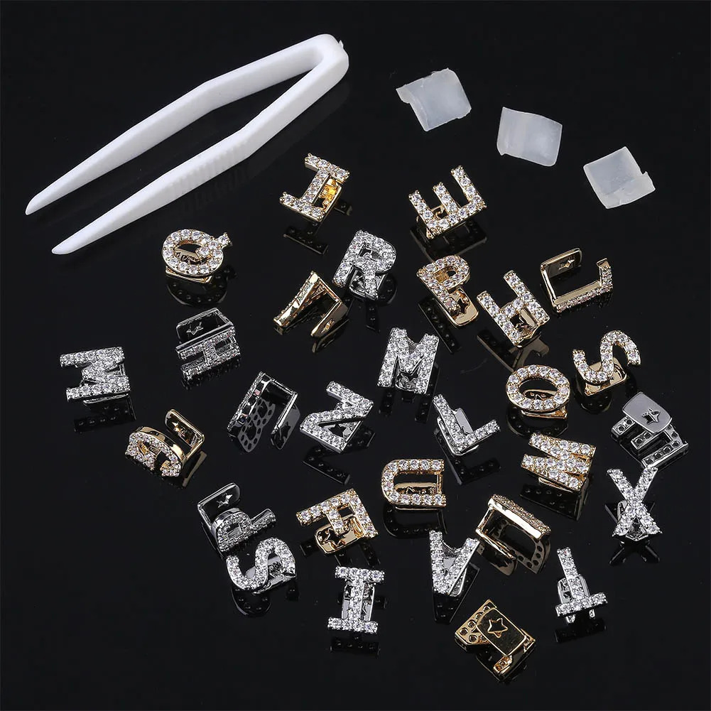GUCY Hip Hop 26 Letters Teeth All Iced Out Micro Pave CZ Grills With Silicone For Christmas Gift 250606