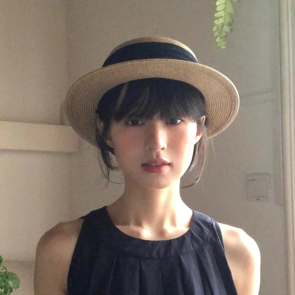 French Style Fashion Flat Top Straw Cap Retro Temperament Beach Sun Hat Travel Pography Props 250624