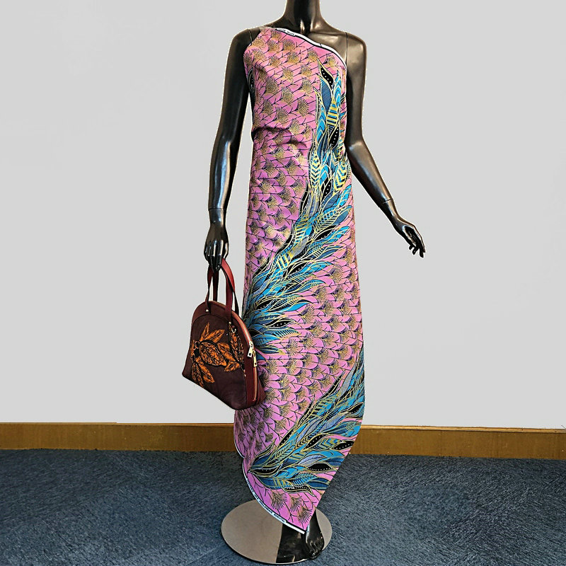 Fashion design super holland wax prints fabric, feather pattern with shinning golden satin wax, blue pearl powder, African clothes for wedding, party,