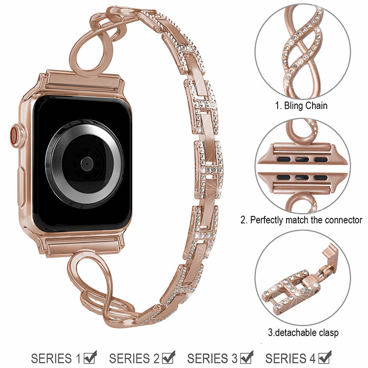Luxury High End Fashion Diamond Inlaid Metal 8-Shaped Watch Strap Compatible with Huawei Samsung Apple iWatch