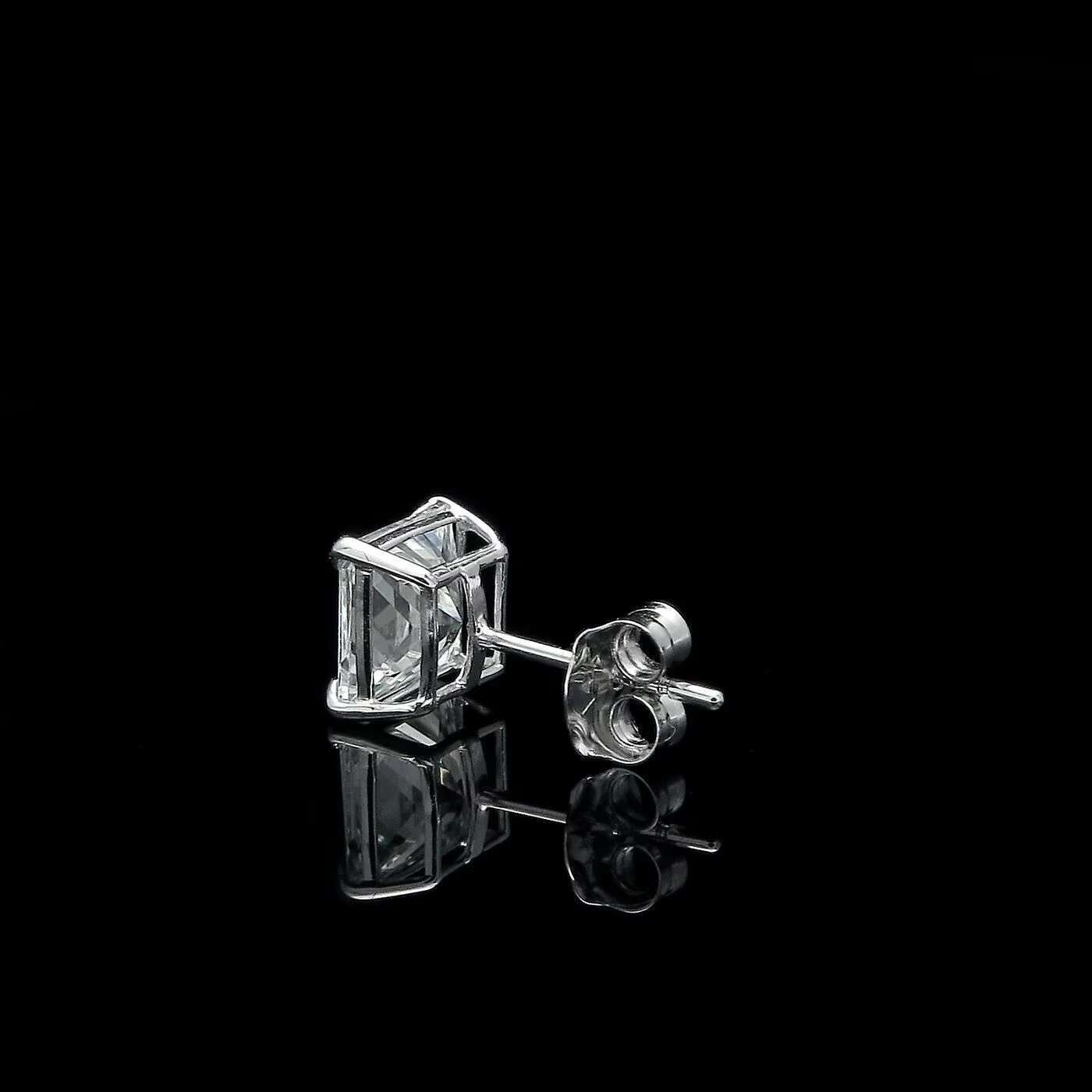 Yu Ying 1ct 2ct square Princess Cut Moissanite Diamond White Gold Plated 925 Sterling Silver Earring Stud Jewelry Men Women