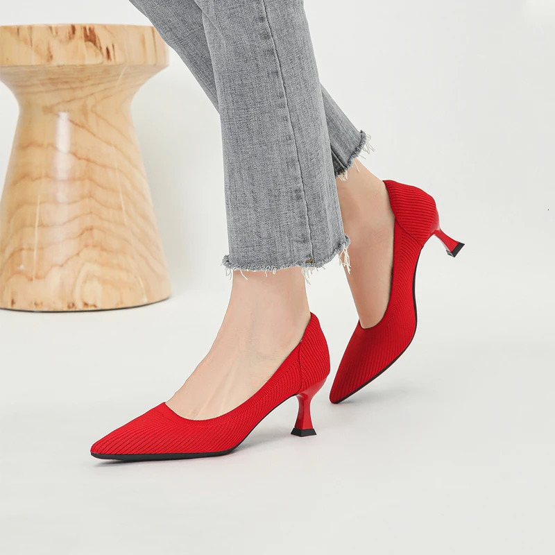 Womens High Heels Fashion Pattern Soft Knitted Comfortable Breathable Shoes 6cm High 250624