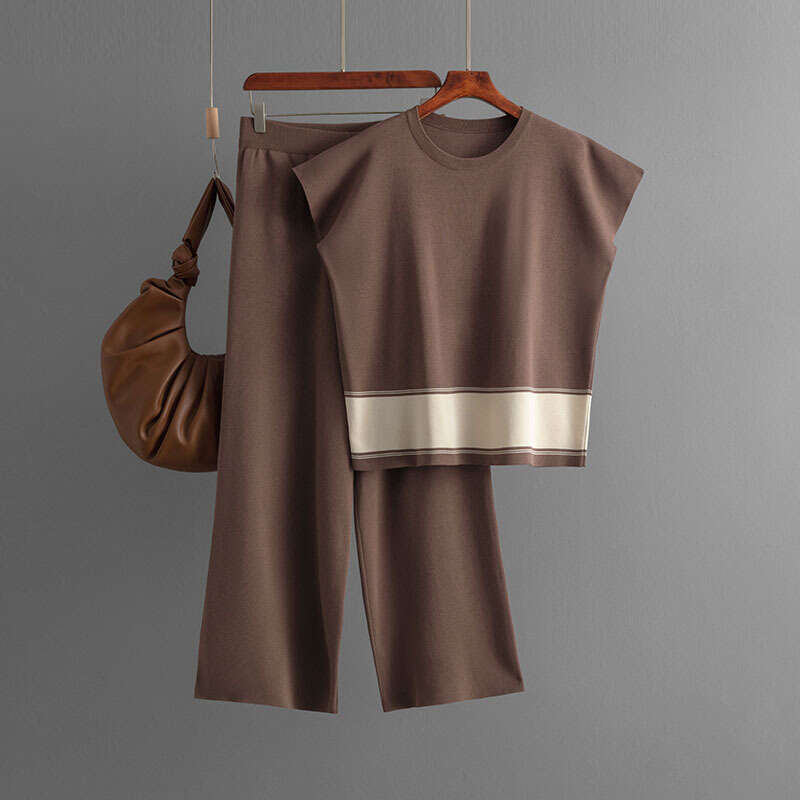 2024 Plus Size Women's Knit Sweater Loose Slimming High Waist Wide Leg Pants Fashion Two-Piece Set