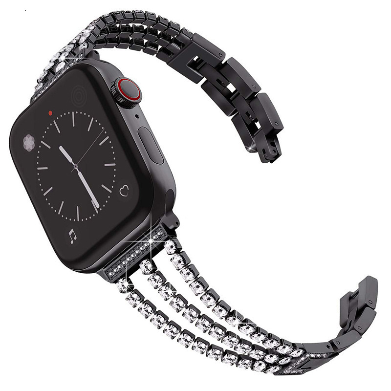 Luxury Premium Three-Link Stainless Steel Rhinestone iWatch Band Trendy Fashion Designer Strap for iWatch Series 1-10 SE Glamorous Accessory