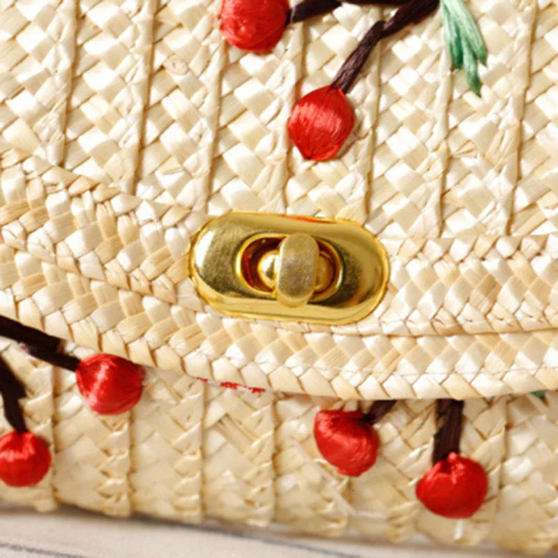 Wheat Straw Woven Women Shoulder Bag Bohemian Summer Beach Bags Cherry Banana Female Messenger Clutch Chain Flap Crossbody Bag 250624