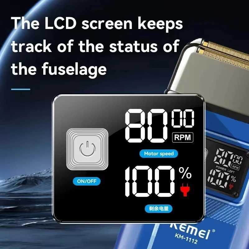 Kemei KM-1112 USB Charging IPX5 Waterproof Shaver 2 in1 Mens Rechargeable Electric Beard Razor Floating Forward Shaving Machine W250625