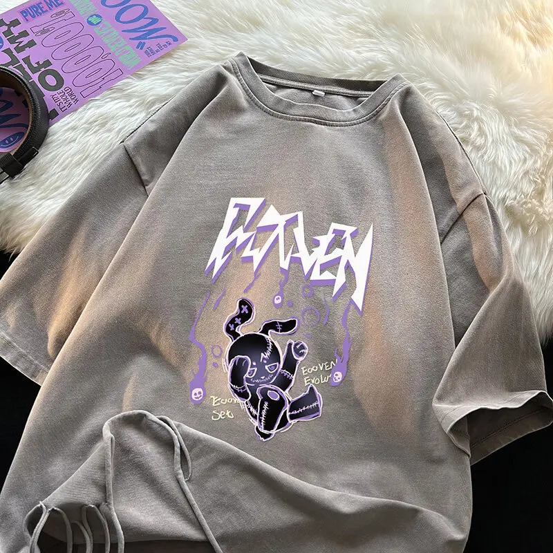 Stylish Hole Washed T-shirt Street Couples Short-sleeved Tops Men Women Round Neck Loose T-Shirt 250618