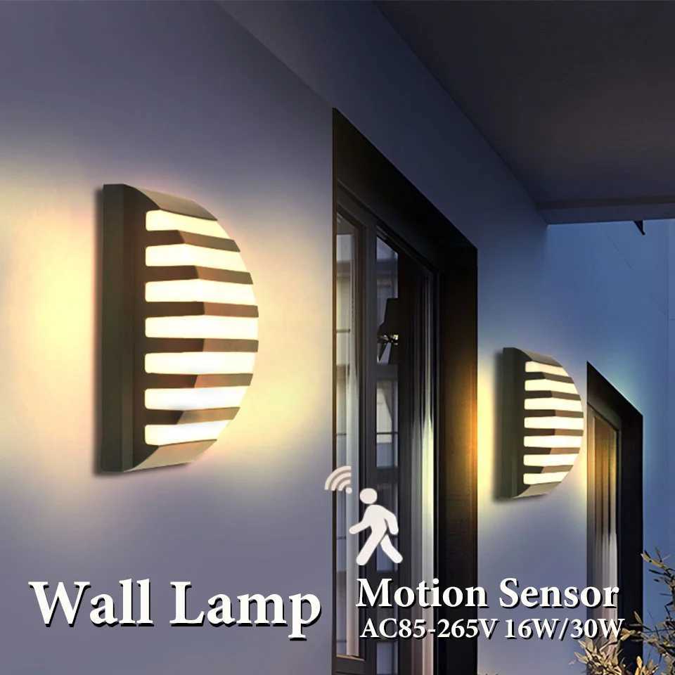 Wall Lamp Motion/NO Sensor Outdoor LED Wall Light Waterproof AC85-265V ABS 16/30W LED Lamps For Railing Fence Yard Patio Pathway XJ250624