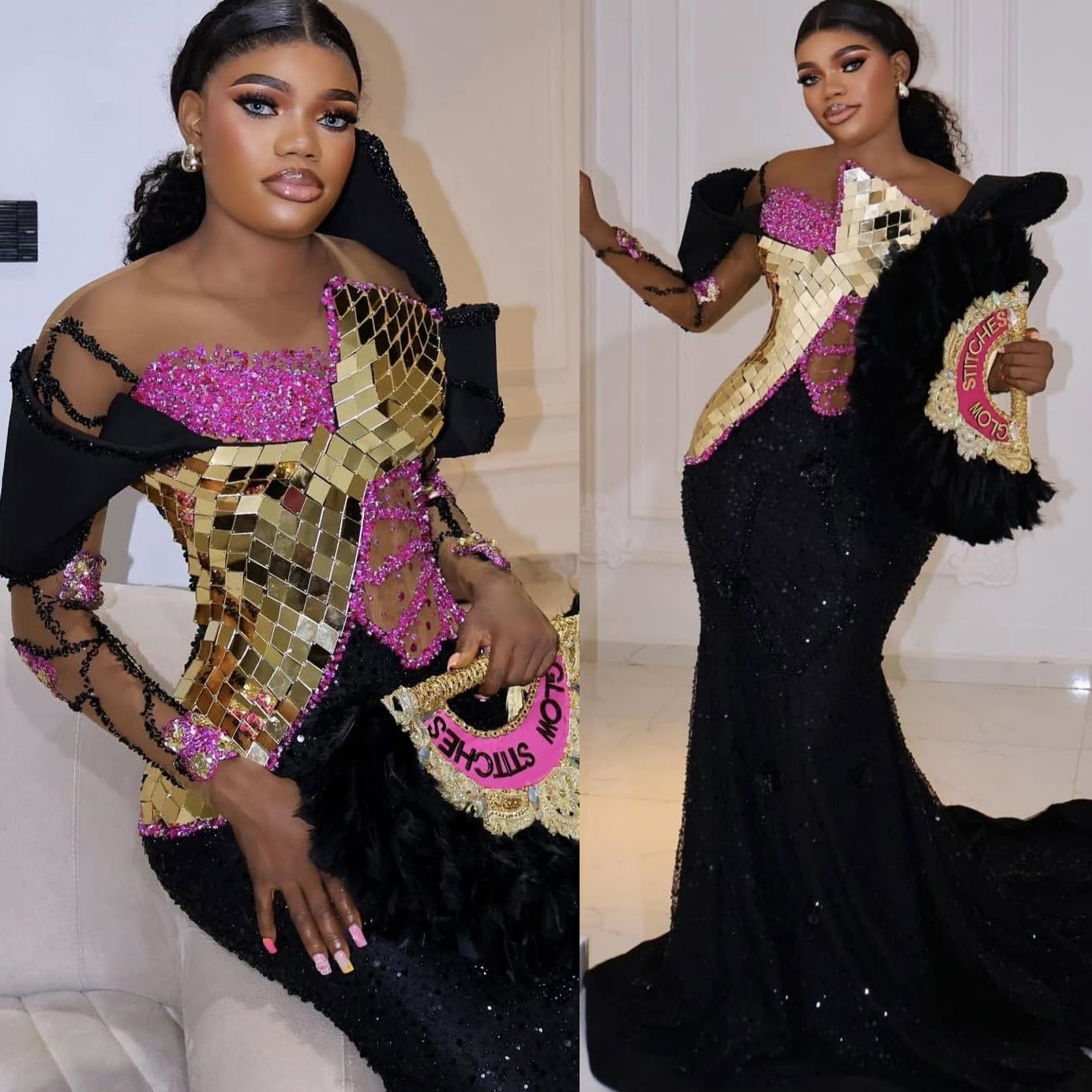 Black Mermaid Prom Dresses 2025 Crystals Beaded Sequined Luxurious Evening Formal Party Second Birthday Engagement Gowns Plus Size Dress For Special O
