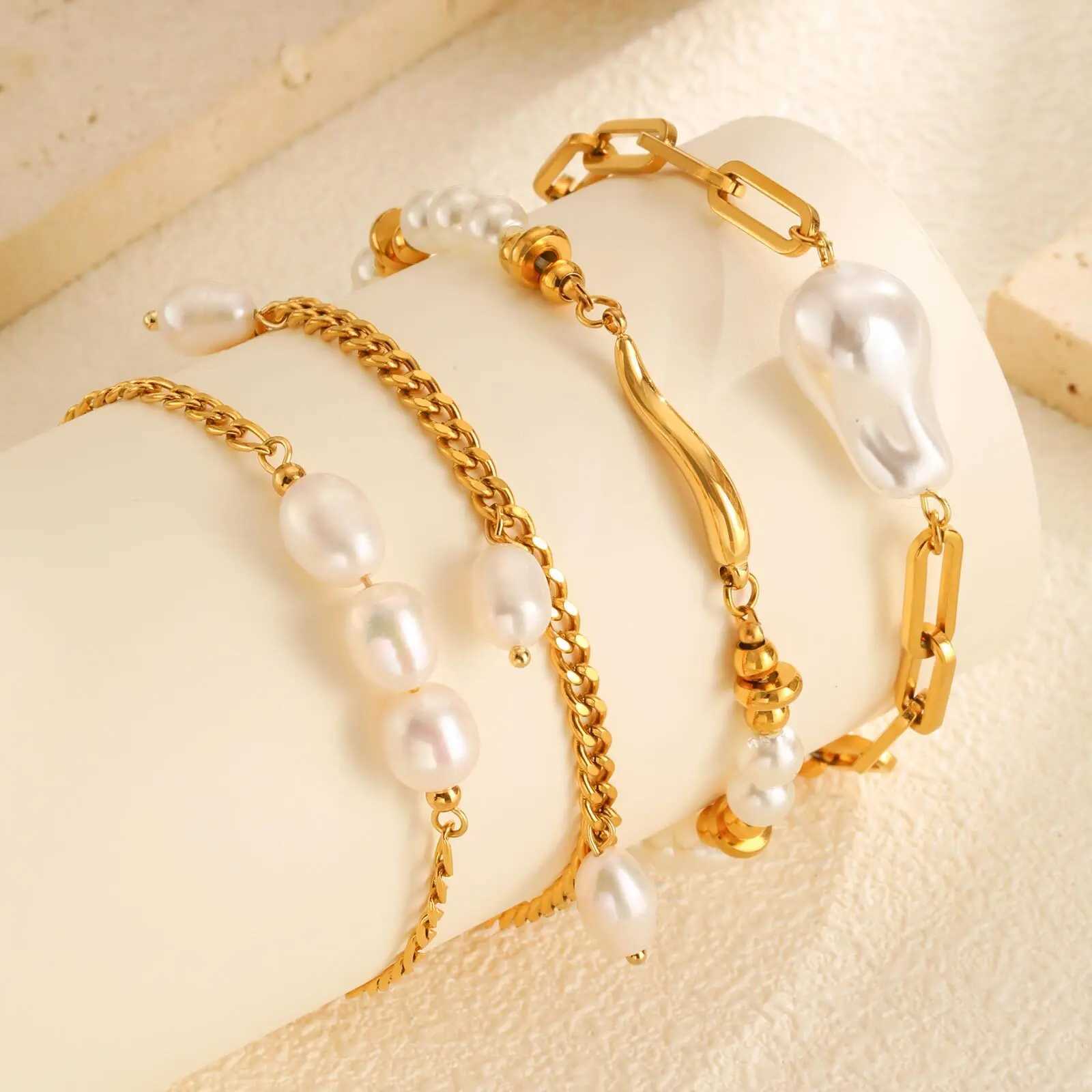 Vnox Design Bright Pearl Bracelet For Women Wedding Jewelry Elegant Stainless Steel Chain Bracelet Modern Trendy Style X250625