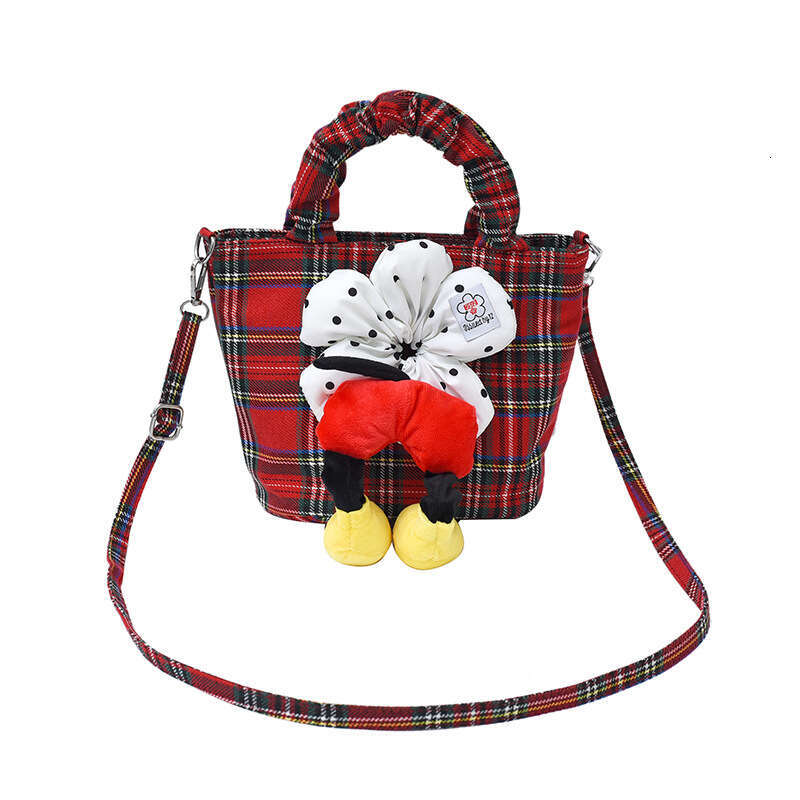 Korean Style High-End Simple Canvas Tote for Women 2025 Summer New Red Plaid Crossbody Bucket Bag