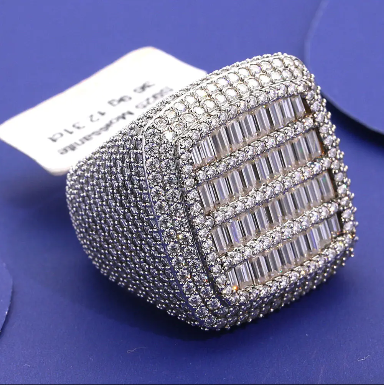 S925 Silver Man Moissanite Ring Synthetic Full Diamond HIP HOP Rings for Men
