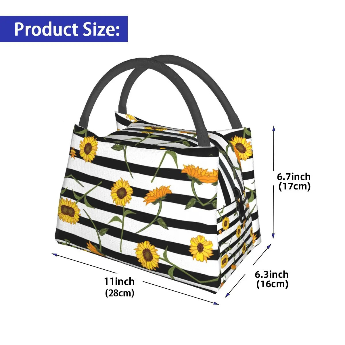 Abstract Sunflower Lunch Bag Striped Retro Lunch Box For Unisex Office Portable Insulated Cooler Bag Thermal Lunch Bags 250624