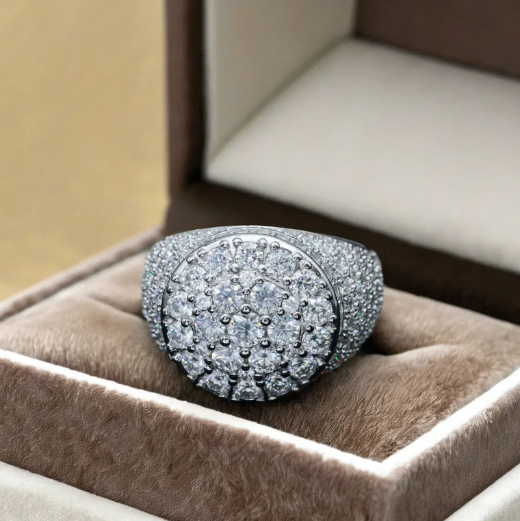 Hip Hop Fine Jewelry Passd Diamond Tester 925 Silver Iced Out VVS Moissanite Cluster Prong Dome Ring for Men Women