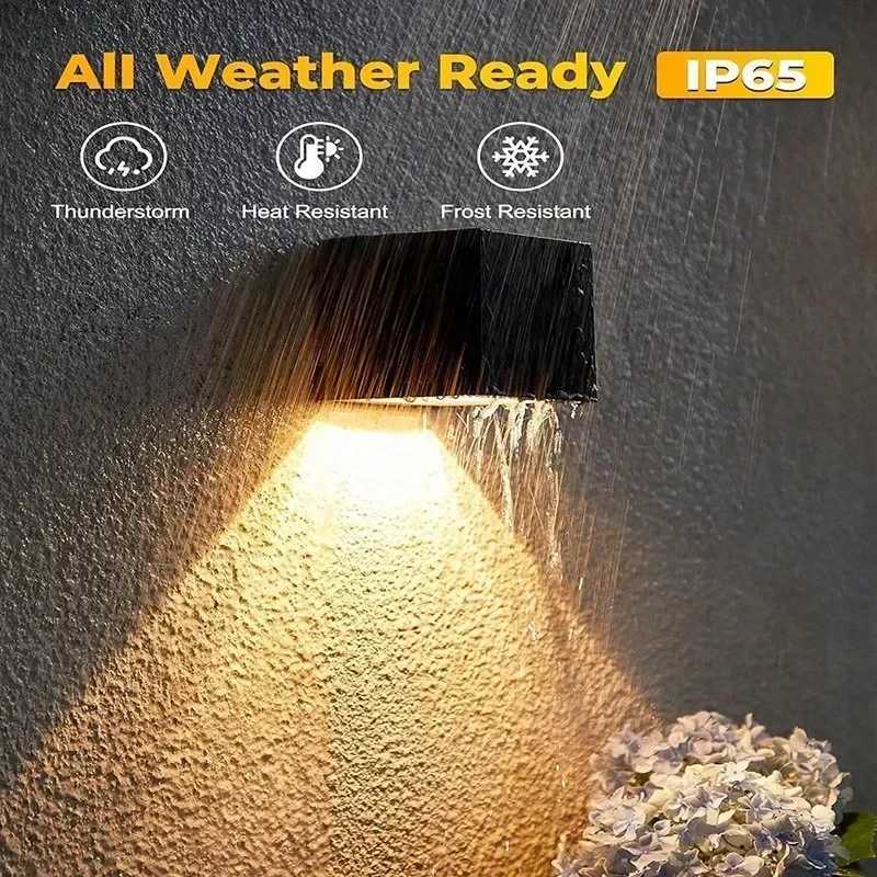 Outdoor Solar Wall Light 2 Lighting Modes Warm White/RGB Square Modern Solar Lights for House Porch Garden Patio Fence Decor XJ250624