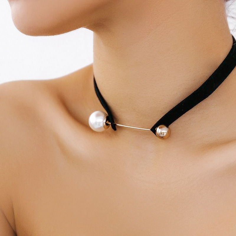 Accessories Fashionable Korean Veet Choker Simple Personality One-word Faux Pearl Necklace Jewelry for Women