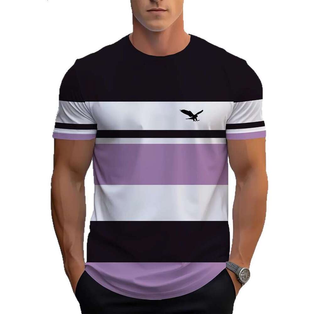 Hot Sale T-Shirt 3D Digital Print Striped Men's Casual Comfortable Loose Short Sleeve B5