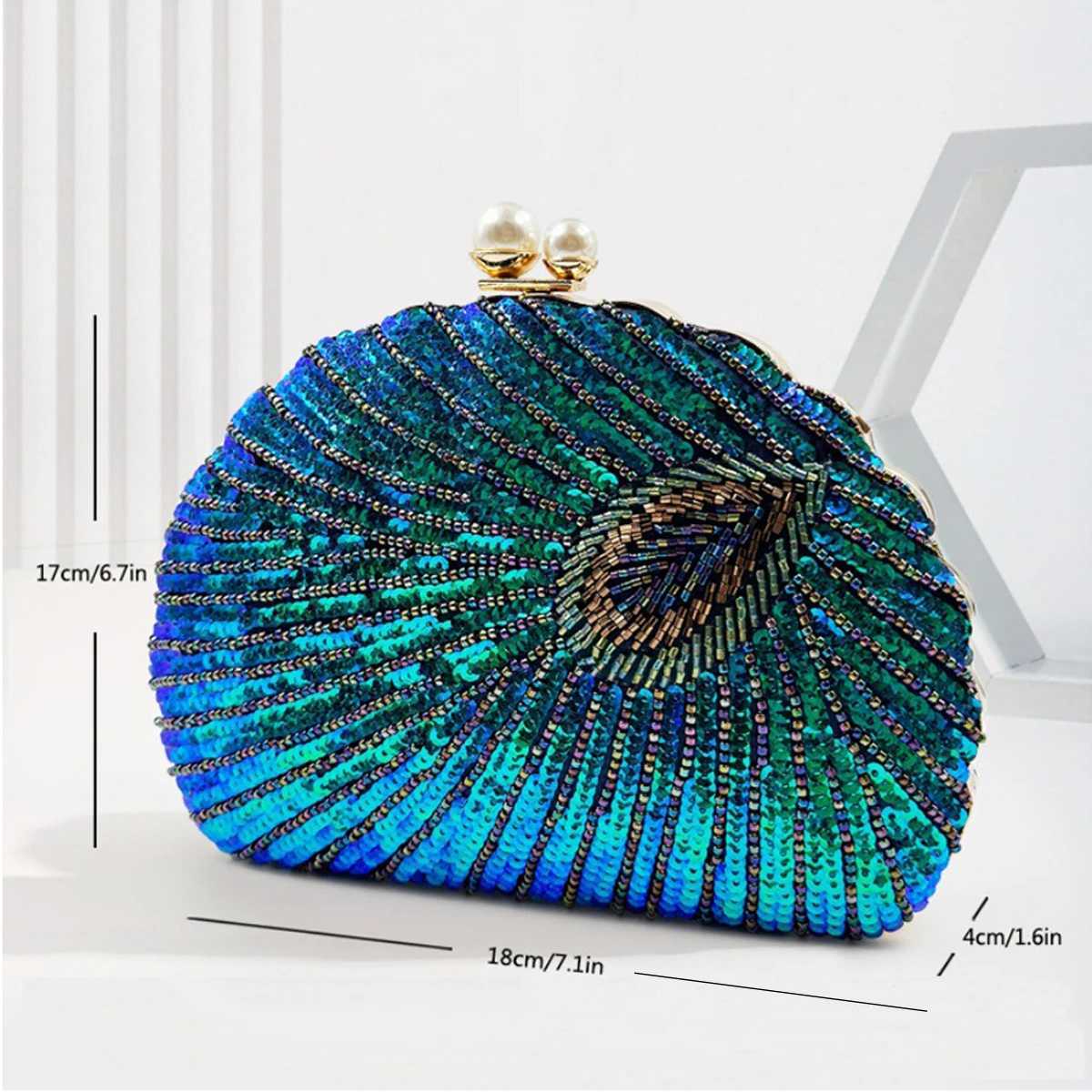 Glitter Vintage Sequins Decor Clutch Wallet Classic Peacock Feather Pattern Evening Bag Womens Shiny Satchel Bag For Party M250625