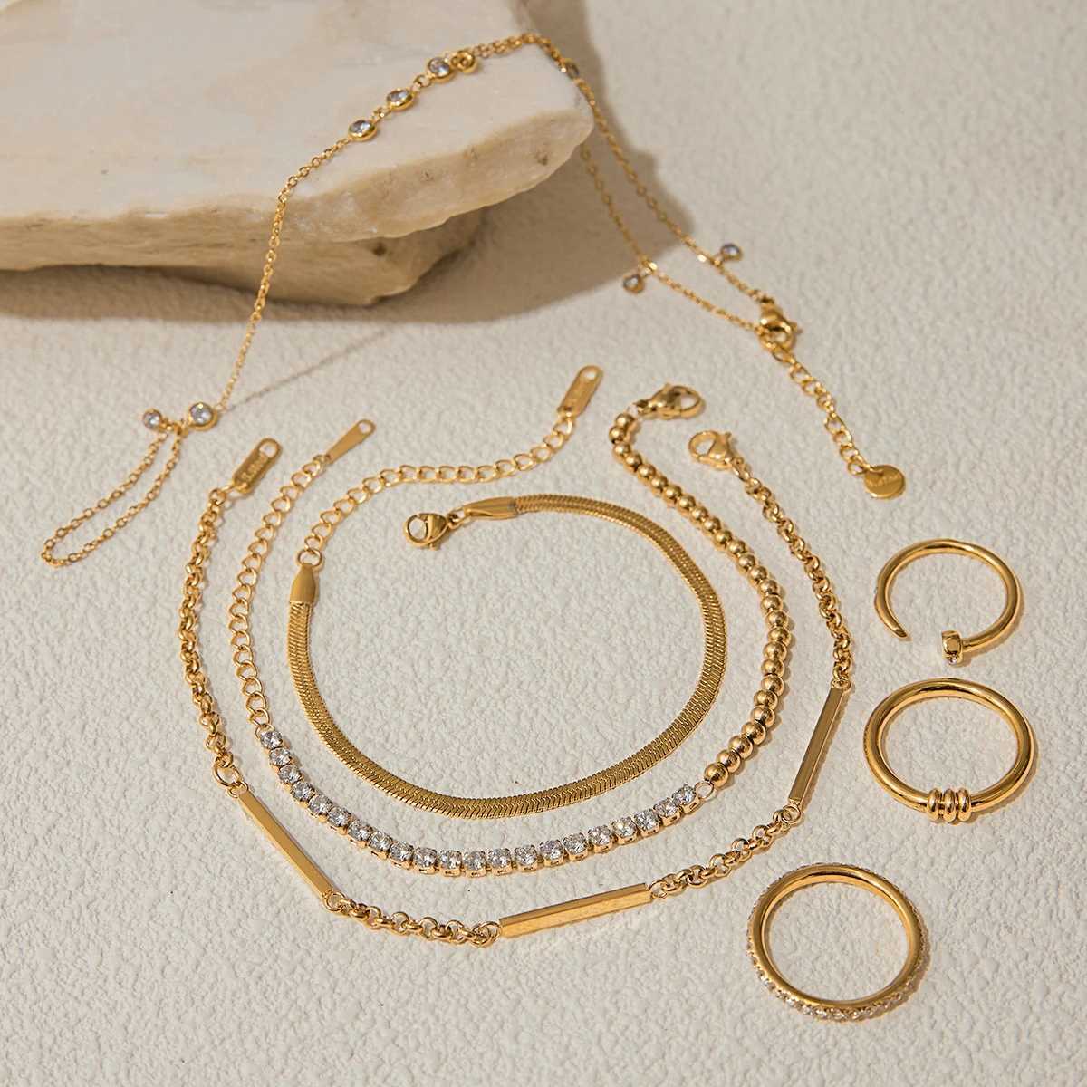 Uworld Fashion 18K Gold Color Stainless Steel Zircon Finger Bracelet Stackable Ring Bracelet Womens Accessories Party Gift X250625