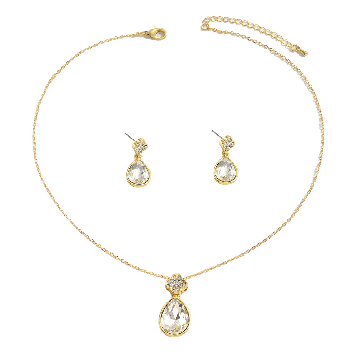 Minimalist Women S Geometric Earrings And Necklace Set Unique Water Drop Inlay Design Clavicle Chain Jewelry