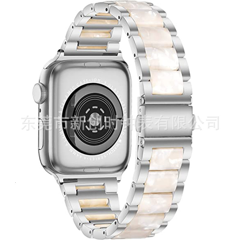Luxury Premium Three Row Resin Metal Straps for All Series of Apple iWatch iWatch 9-1 SE