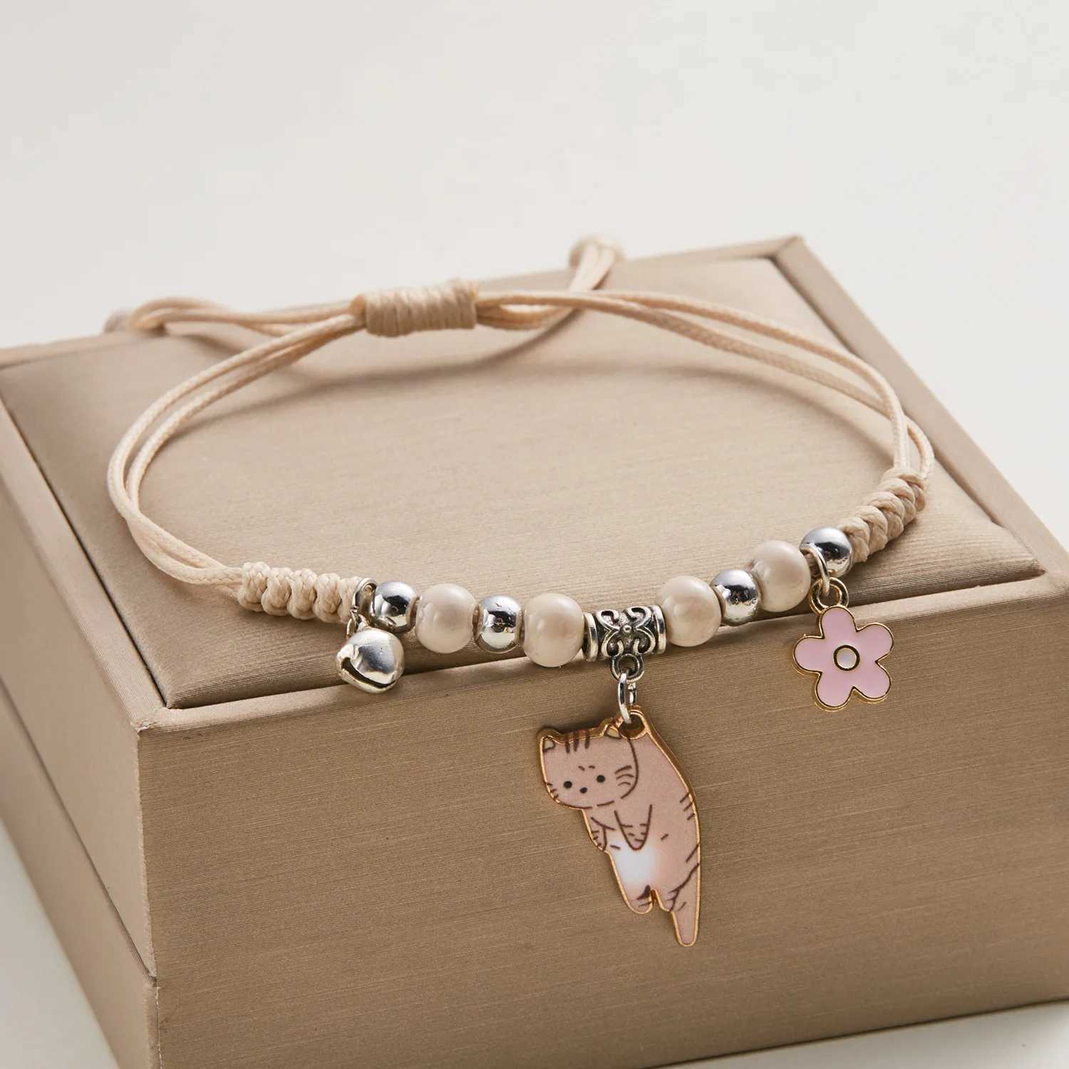 Cartoon Enamel Cat Flower Bracelet for Girls Kids Wen Charm Pet Pendant Strap Rope Bracelets Handmade Friendship Jewelry X250625
