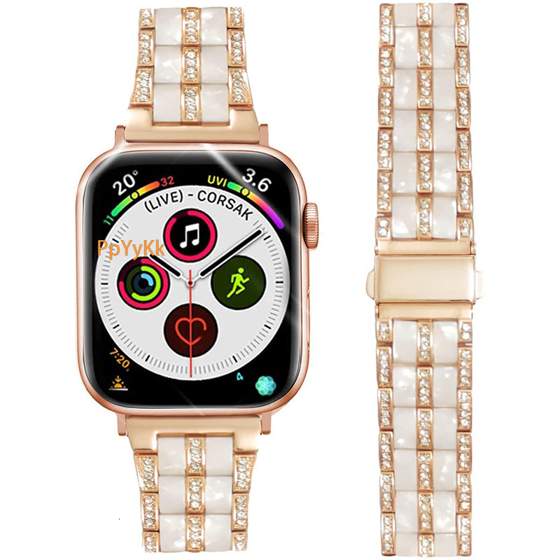Luxury Premium Designer Five-Link Metal Resin iWatch Band Fashion Elegant High-End Strap for iWatch Series 1-8 SE