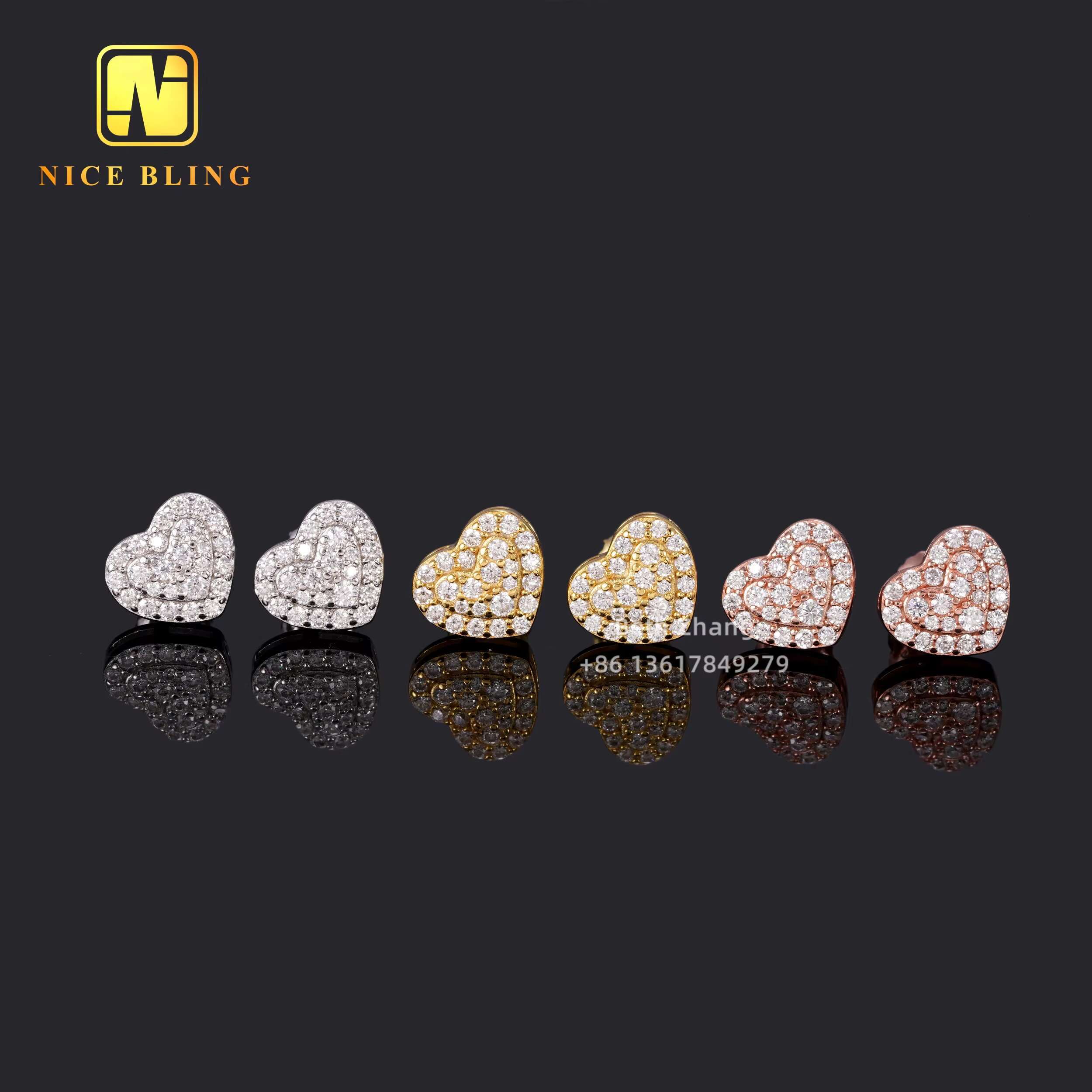Screw Back Heart Shape Earrings VVS Moissanite Jewelry Unisex Hip Hop Diamond Ear Studs With GRA Certificate