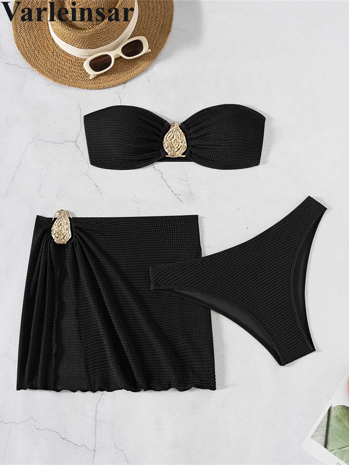 3 PCS New Sexy With Skirt Bandeau Bikini Women Swimwear Female Swimsuit Three-pieces Bikini set Bather Bathing Suit Swim V6624B XJ250624
