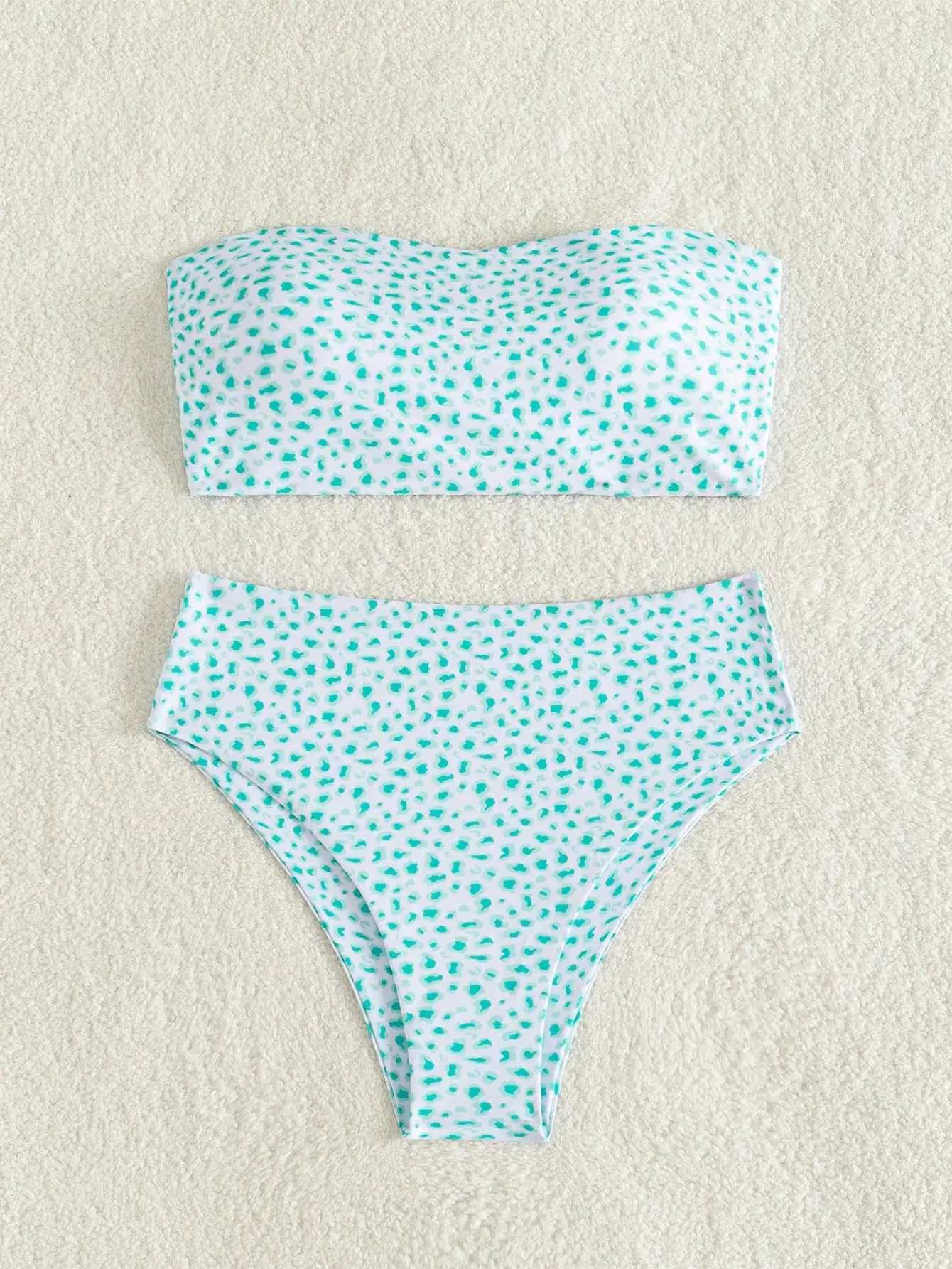 Floral Bandeau Bikini Youthful Vitality Seaside Photo XJ250624