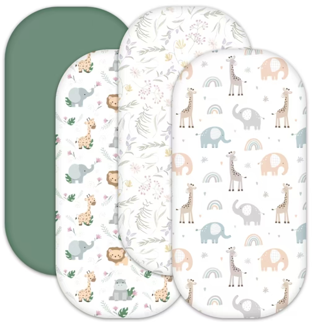 Seasonal Multipurpose 4-Pack Baby Mattress Sheets Compatible with Various Bassinets