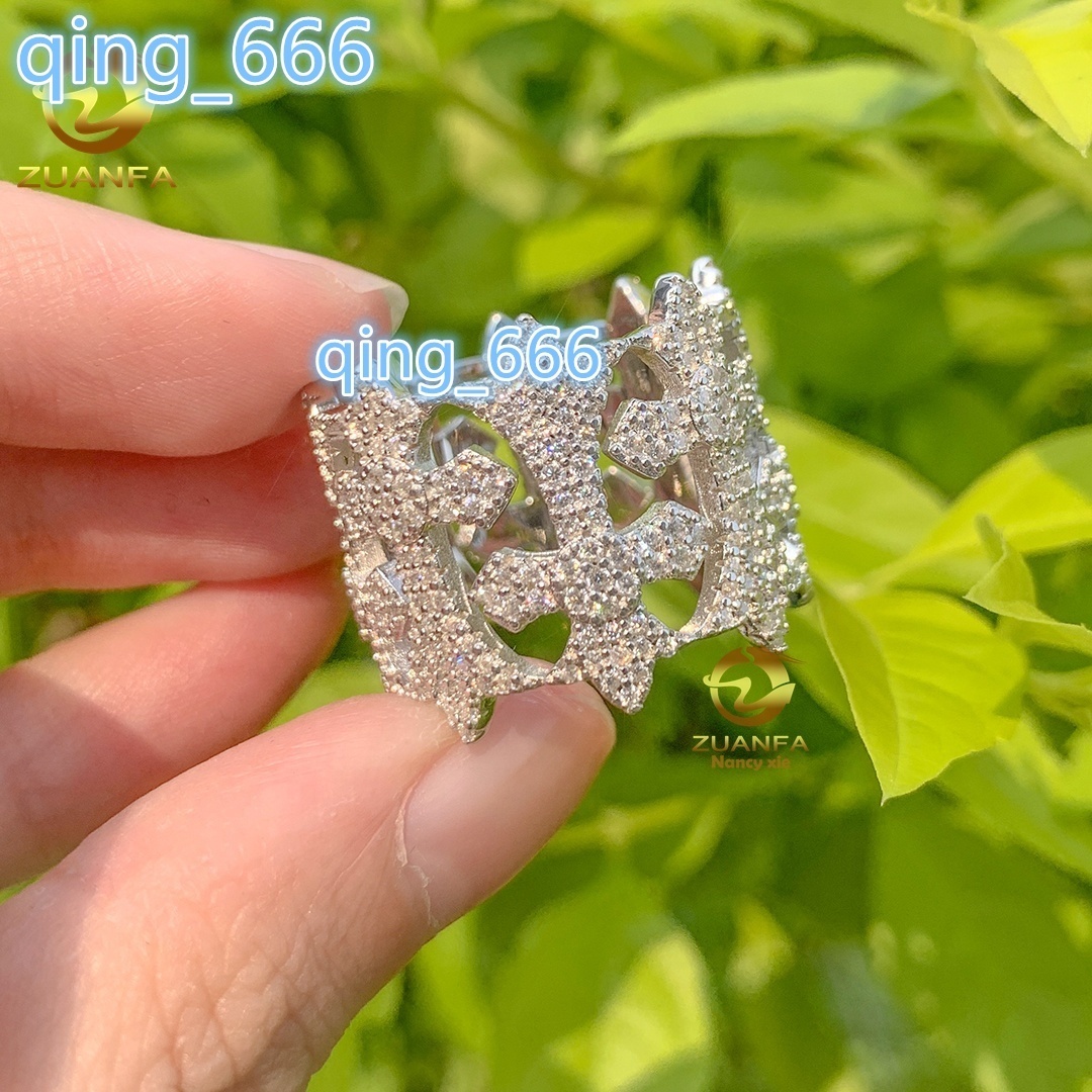 Iced Out Jewelry Luxury Style S925 With Vvs Moissanite Diamond Custom Ring Pass Diamond test Hip Hop Ring