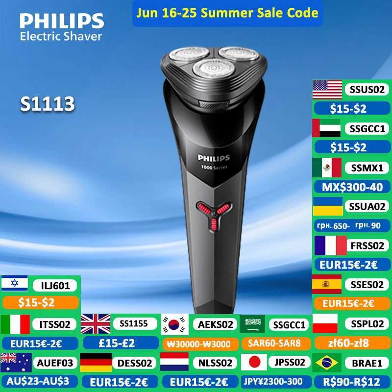PHILIPS S1113 Electric Shaver USB Charge Stainless Steel PowerCut Blade Razor Triple Floating Head Men Fast Shave Beard Trimmer W250625