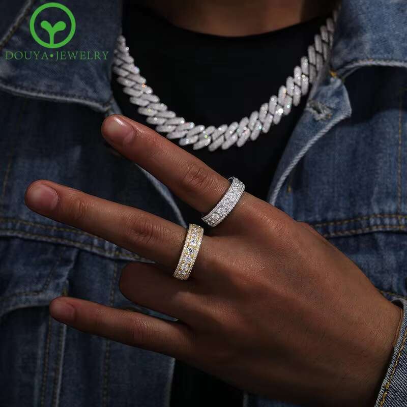 Hip Hop Style 925 Sterling Silver Exquisite Round Moissanite Ring Cool Rings for Men and Women