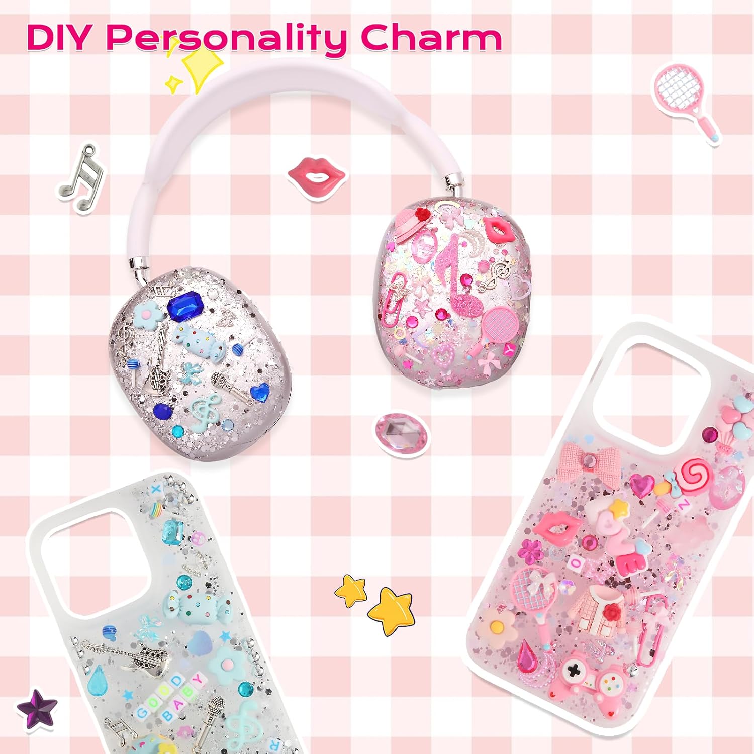 2250pcsDIY bulk resin charm nail art decoration sparkling accessory kit, including star shape, candied fruit design, bow, etc.