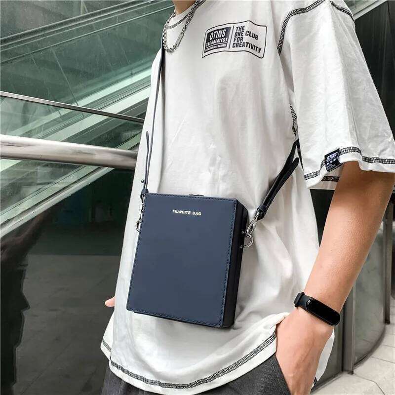 Trend Men's Box Simple Solid Sling Shoulder PU Leather Suitcase Shape Bag Small Crossbody Bags for Man 2022 New