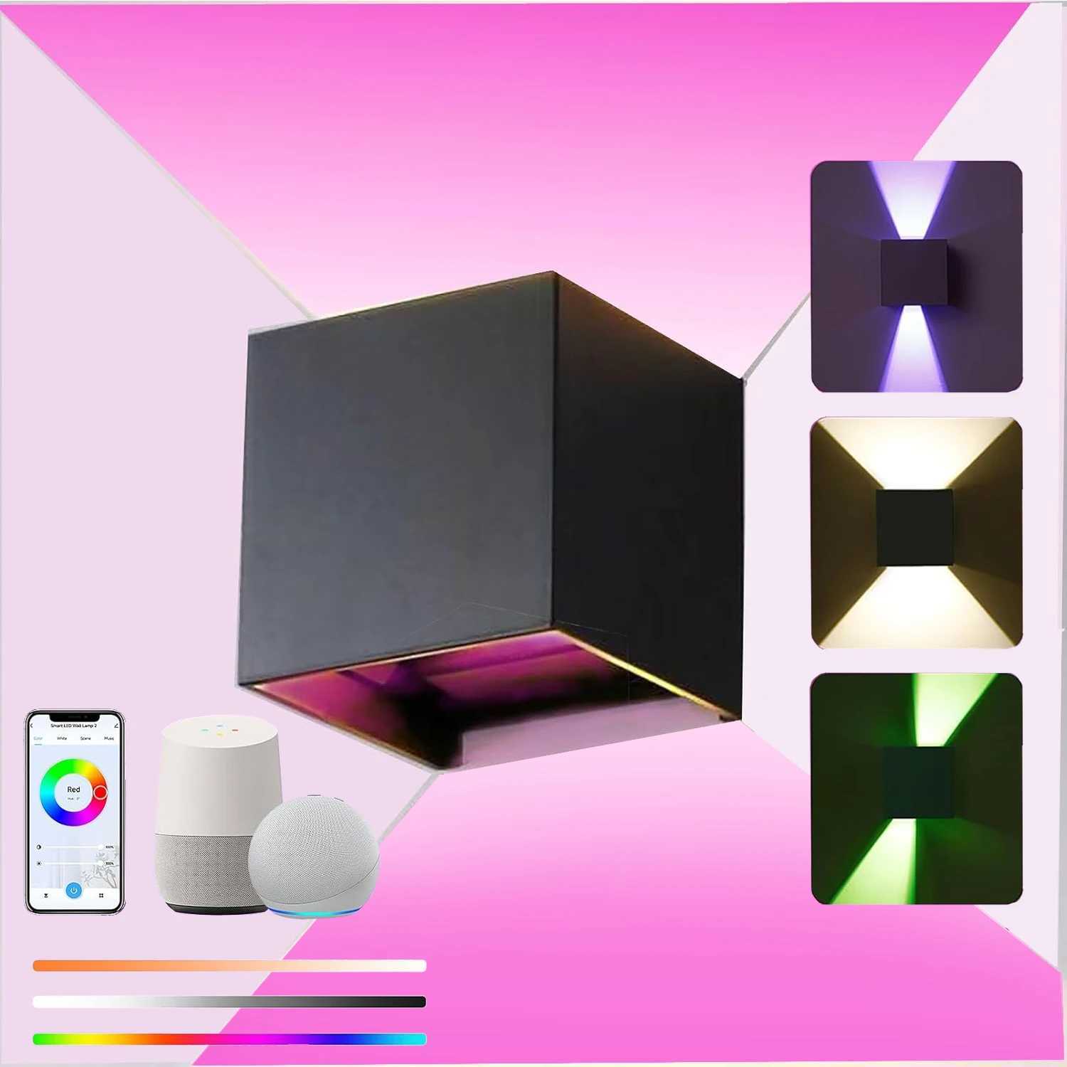 Smart Outdoor Lights Color Changing RGB+ 2700K-6500K Square Aluminum Waterproof Rustproof App Control Up and Down LightsXJ250624