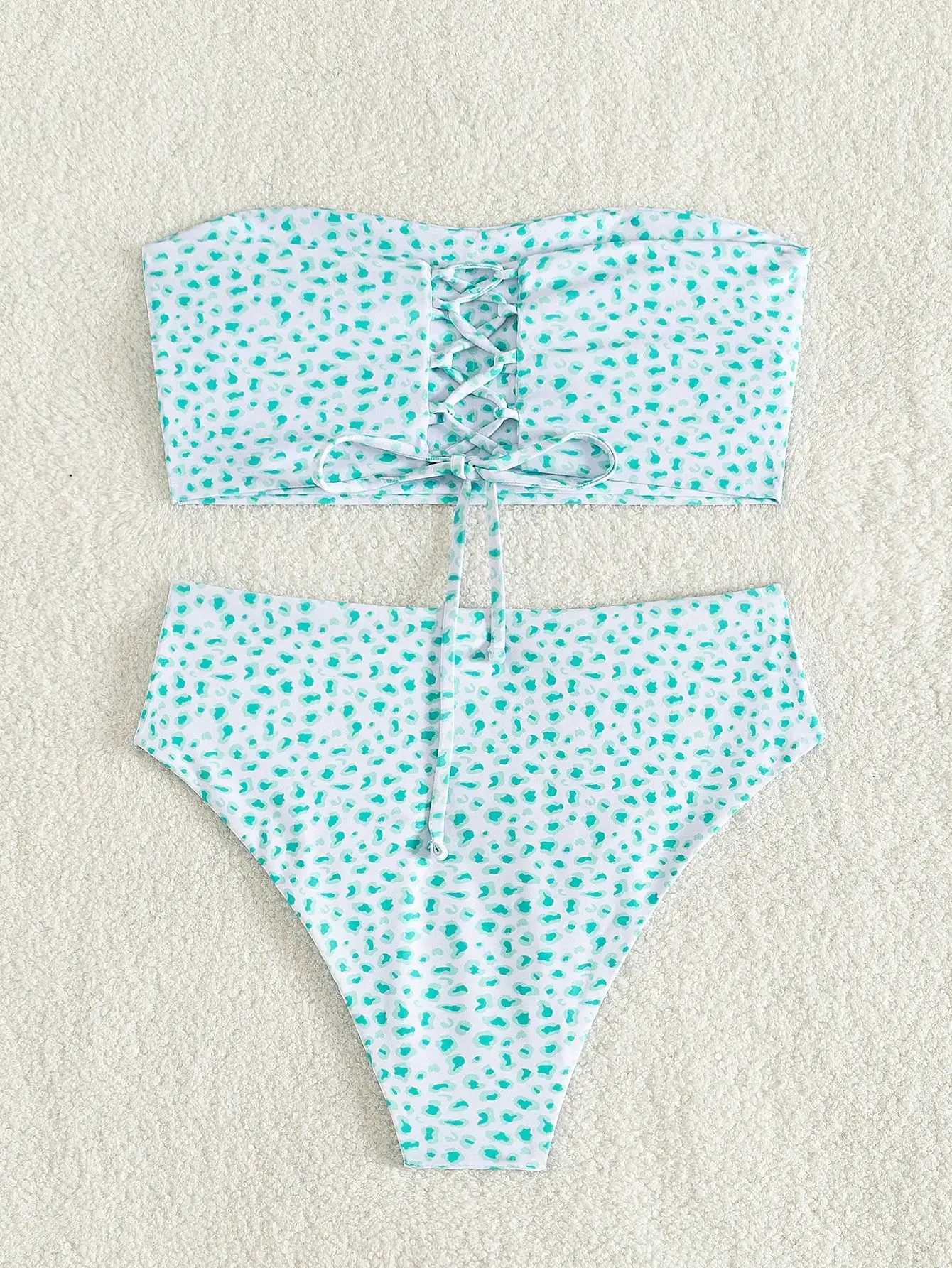 Floral Bandeau Bikini Youthful Vitality Seaside Photo XJ250624