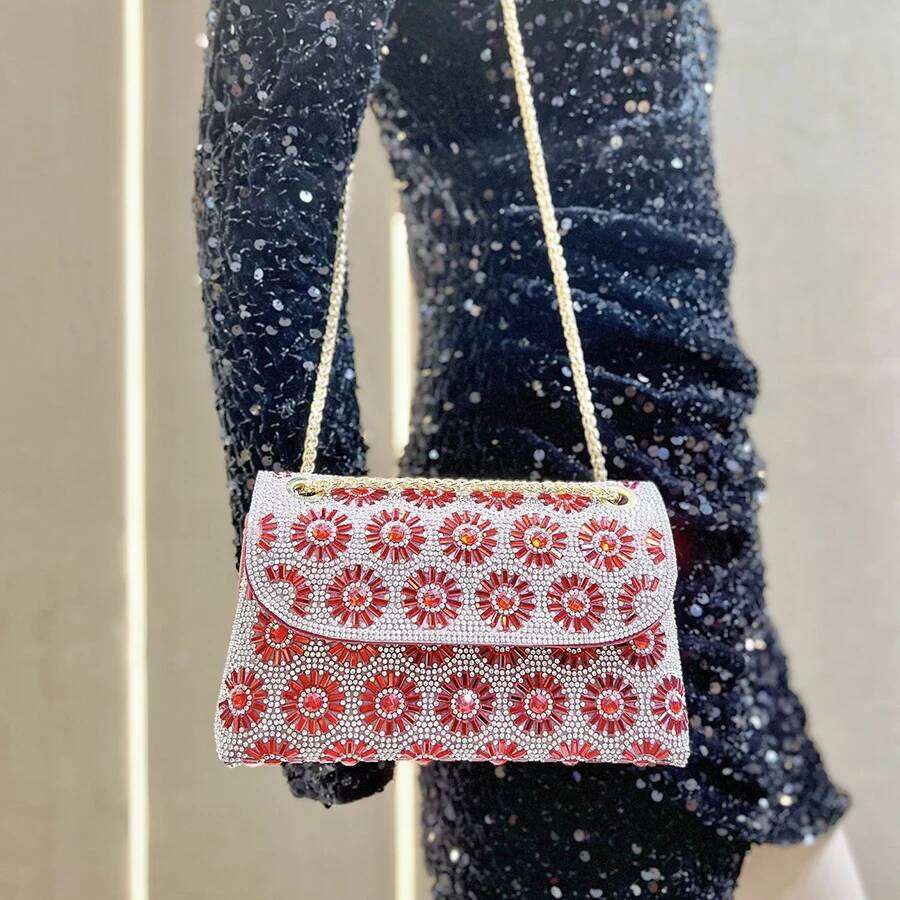 Dia Underarm Fashion Trend Glitter Women Chain Small Square Party Shoulder Crossbody Full Dia Dinner Bag