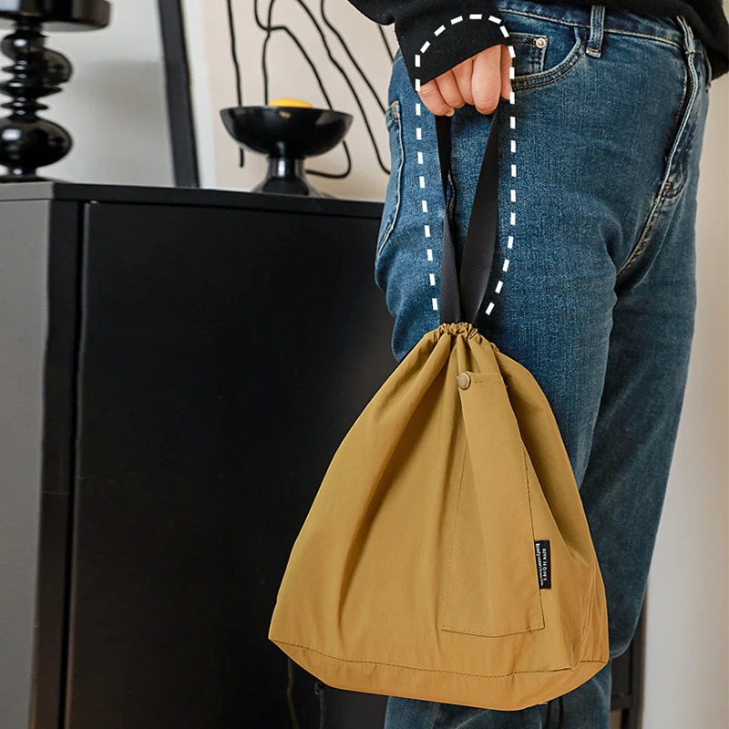 Japanese Korean Lunch Bag Cotton Canvas Large Solid Color Drawstring Portable Thermal Insulated Picnic Storage Bento Box Bag 250624