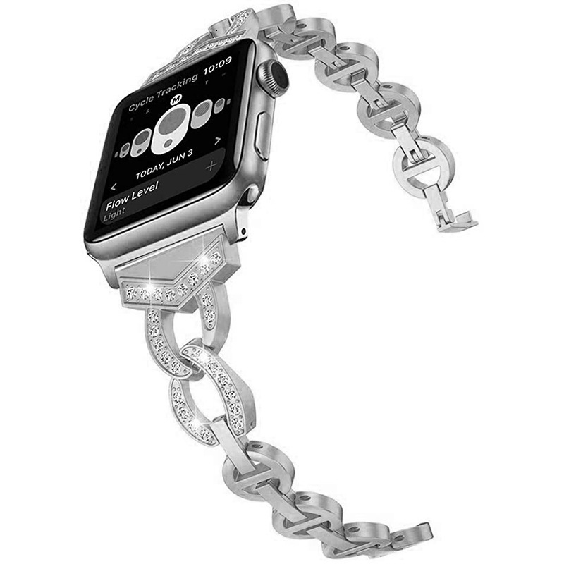 Luxury Premium Unique Designer Rhinestone Bling Stainless Steel iWatch Band Fashion Elegant Metal Strap for iWatch Series 1-8 High-End Accessory